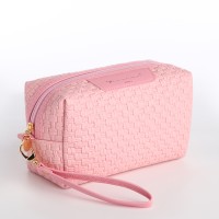 Косметичка на молнии с ручкой, объёмная, маленькая, Paris, розовая