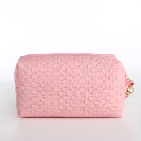 Косметичка на молнии с ручкой, объёмная, маленькая, Paris, розовая