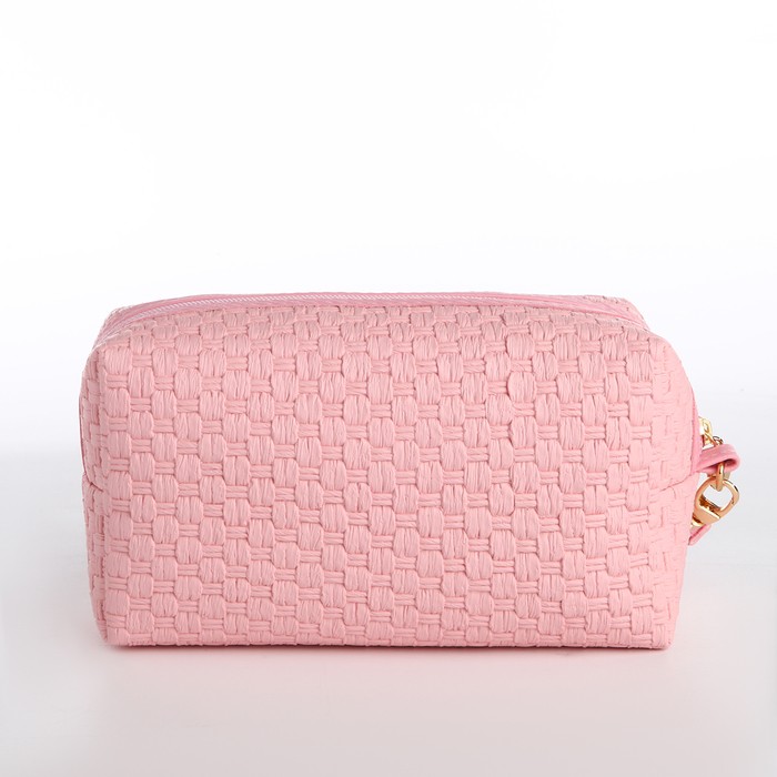 Косметичка на молнии с ручкой, объёмная, маленькая, Paris, розовая