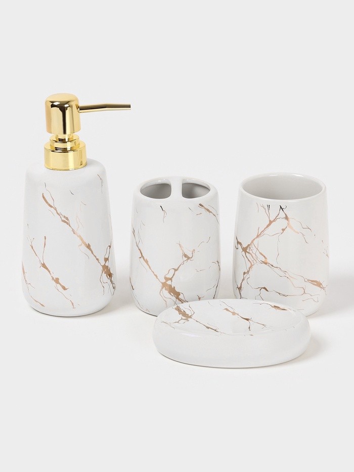 Набор аксессуаров для ванной комнаты SAVANNA «Гроза», 4 предмета (мыльница, дозатор для мыла 400 мл, 2 стакана), цвет белый