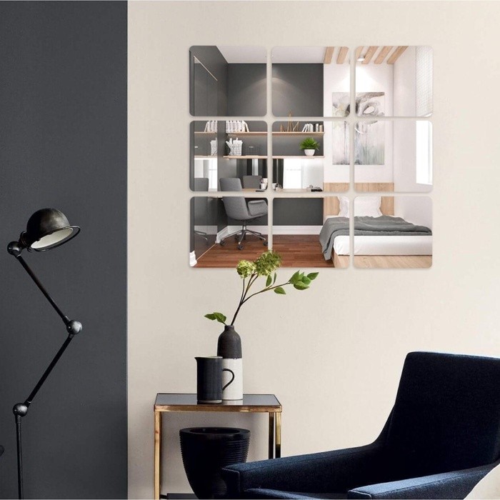 Набор наклеек интерьерных TAKE IT EASY «Квадратики», 9 шт., зеркальные, декор настенный, 15×15 см