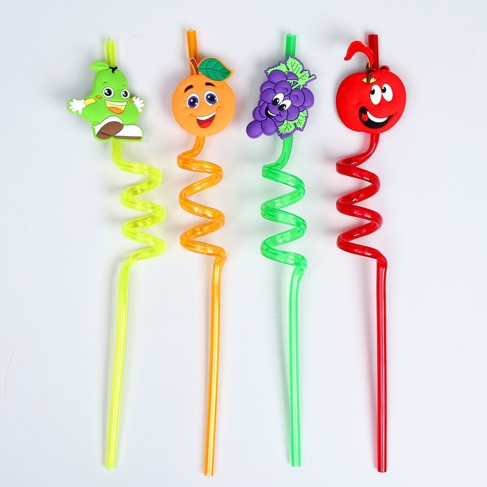 Трубочки для коктейля «Весёлые фрукты», набор 4 шт., МИКС