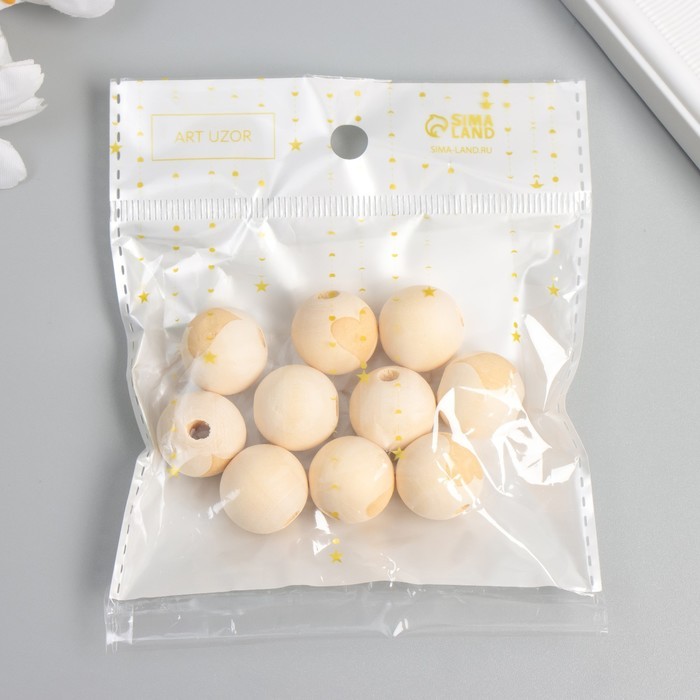 Бусина дерево для творчества "Круглая. Сердце" d=1,8 см набор 10 шт