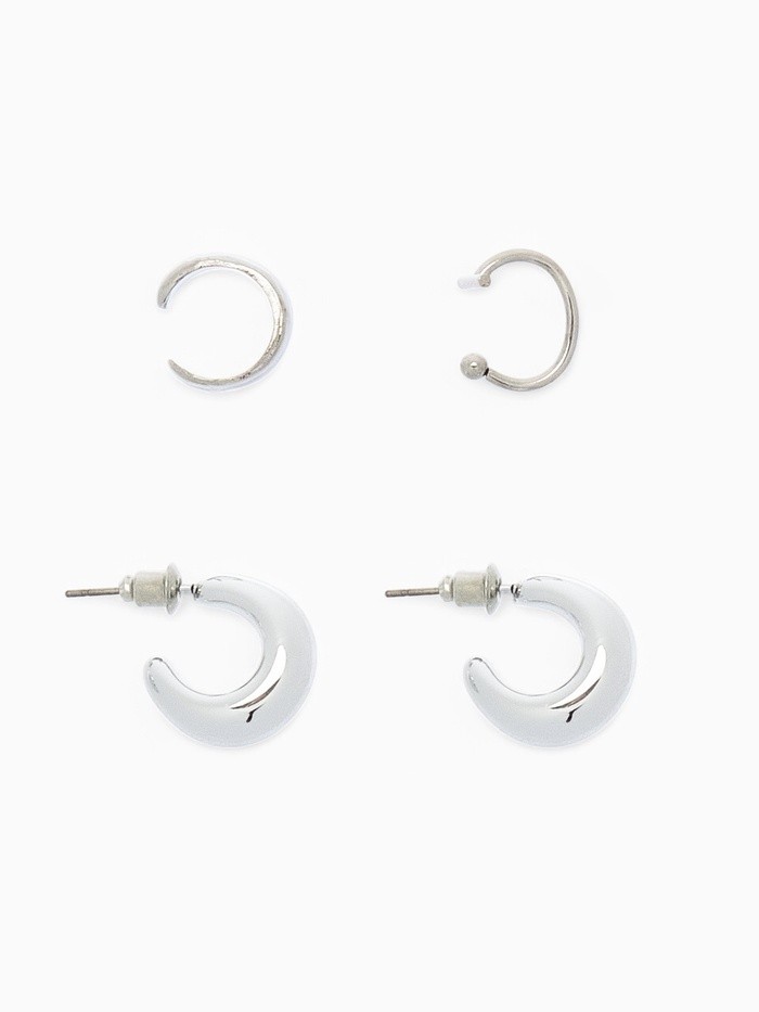 Набор серег и кафф QF «Бублик», 4 шт. цвет серебро