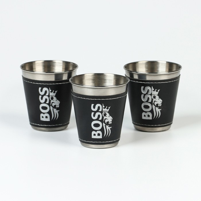 Стопки в чехле BOSS, нержавеющая сталь, набор 3 шт. × 70 мл