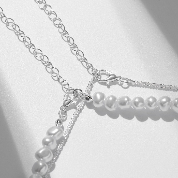Чокер-колье многослойный «Бусина» жемчужное, цвет белый в серебре