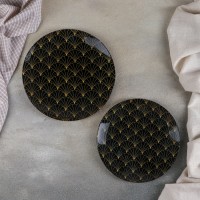 Набор тарелок Доляна «Золотое перо», 19 предметов: салатник, 6 десертных тарелок, 6 обеденных тарелок, 6 мисок, цвет чёрный