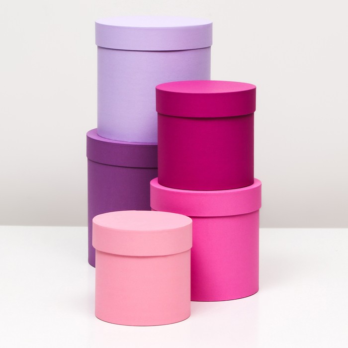 Набор шляпных коробок 5 в 1, сиреневый, 23×23-15×15 см