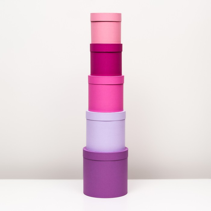 Набор шляпных коробок 5 в 1, сиреневый, 23×23-15×15 см