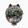 Брошь «Галлиотис» сова, зелёная в чернёном серебре