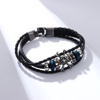 Браслет мужской «Стиль» череп, цвет чёрный с серебром, 20 см