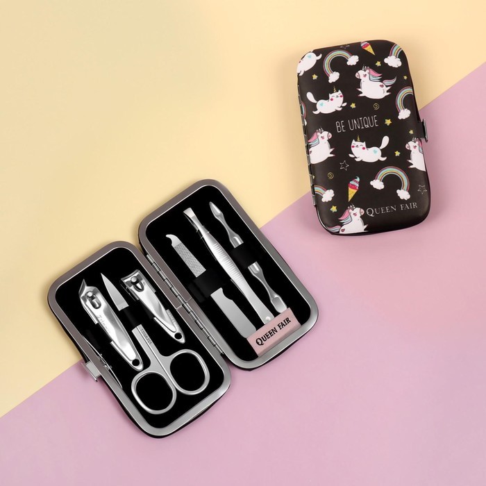 Набор маникюрный «Тренд», 6 предметов, в футляре, чёрный