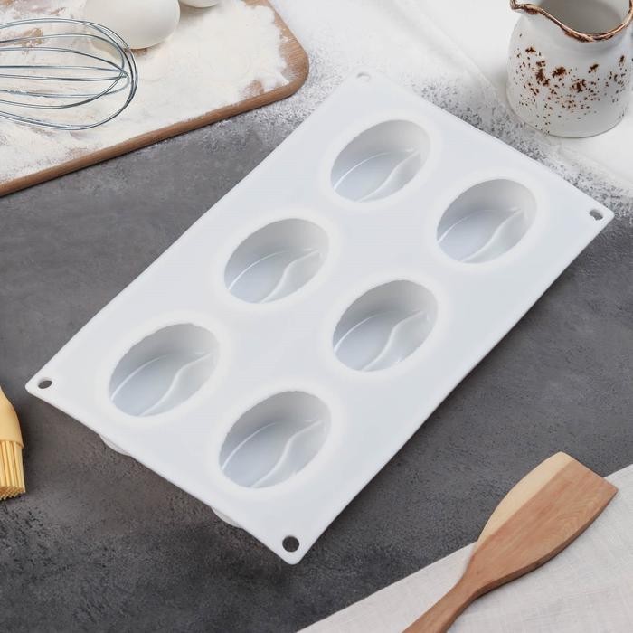 Форма для муссовых десертов и выпечки Доляна «Кофейные зёрна», 28,5×17×2,5 см, 6 ячеек, 8×6 см, цвет белый