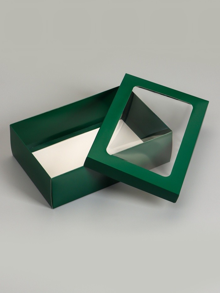 Коробка складная, крышка-дно «Армейский зелёный», с окном, 30×20×9 см