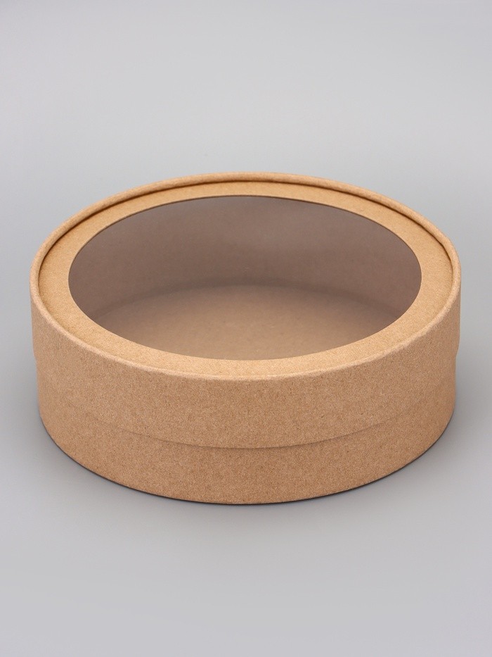 Набор круглых подарочных коробок, завальцованные с окном, крафт, набор 8 шт., 18×6 см