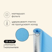 Коврик туристический maclay, с фольгой, 180×60×0.6 см, голубой