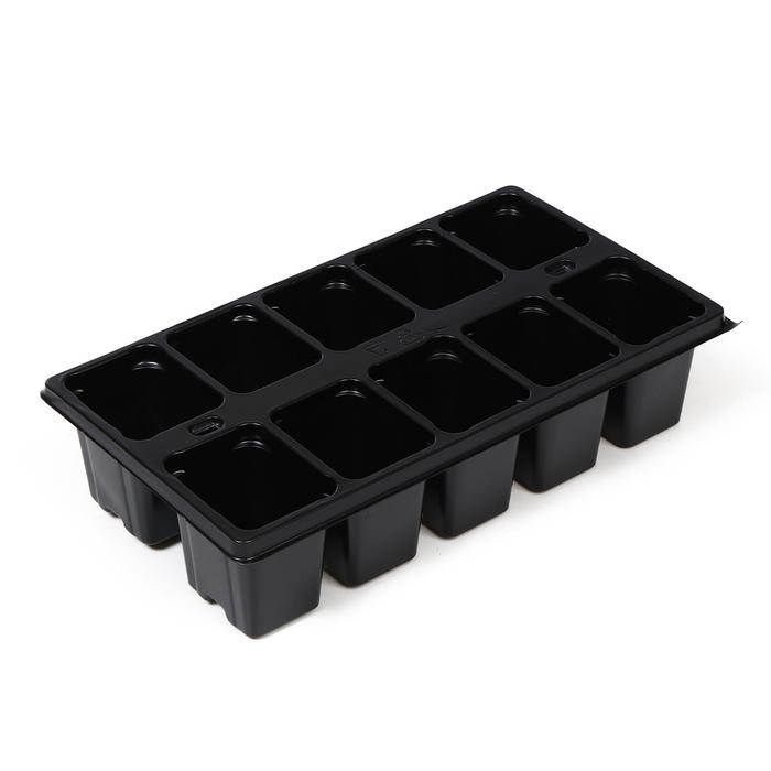 Кассета для рассады, 10 ячеек по 100 мл, фасовка 10 шт., чёрная, Greengo