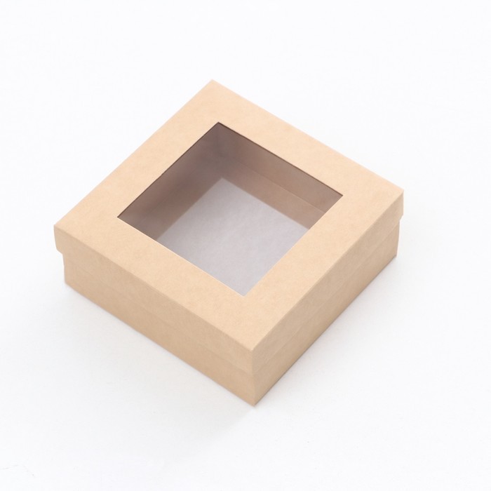 Коробка складная, крышка-дно, с окном, крафтовая, 12 х 12 х 5 см