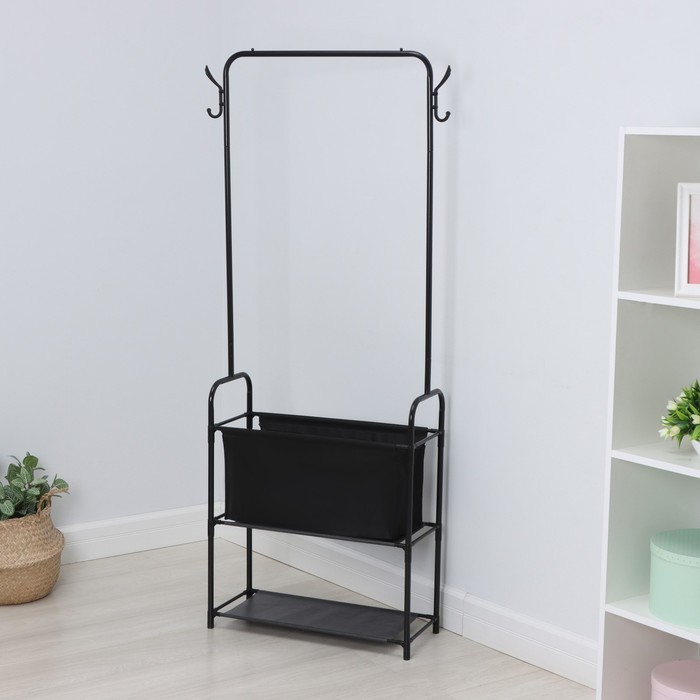 Вешалка - стойка напольная для одежды LaDо́m, с полками для хранения, 60×26×160 см, чёрная