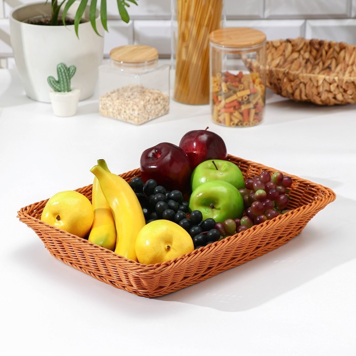Корзина для продуктов Доляна, 40×29.5×8 см, плетёная, пластик, коричневая