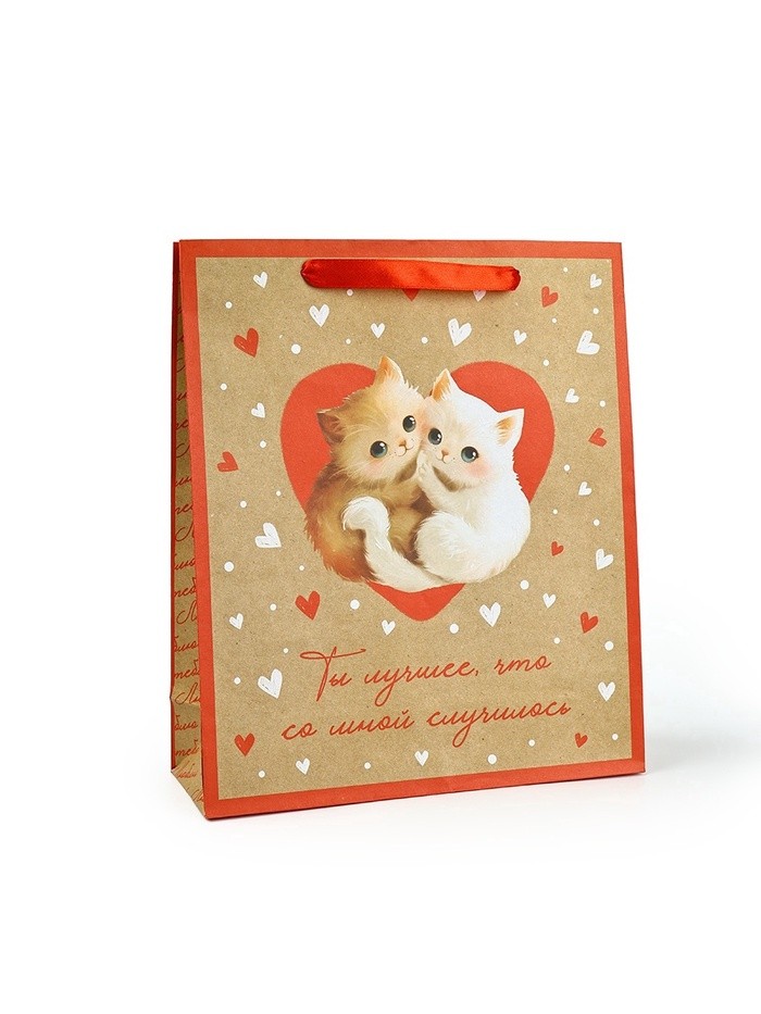Пакет подарочный крафтовый «Люблю тебя», M 25.5×9×30 см
