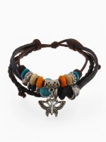 Браслет кожа «Бабочка» с бусинами, 3 нити, цветной, d=5 см