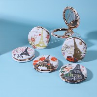 Зеркало складное «Париж», d = 7,5 см, с увеличением, искусственная кожа, рисунок МИКС