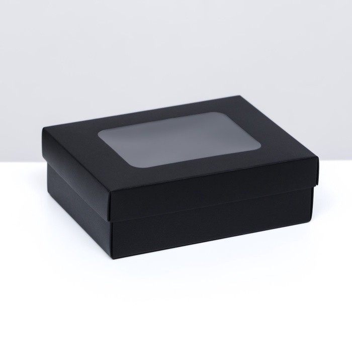 Коробка подарочная складная, упаковка, крышка - дно, с окном, чёрная, 16.5×12.5×5.2 см