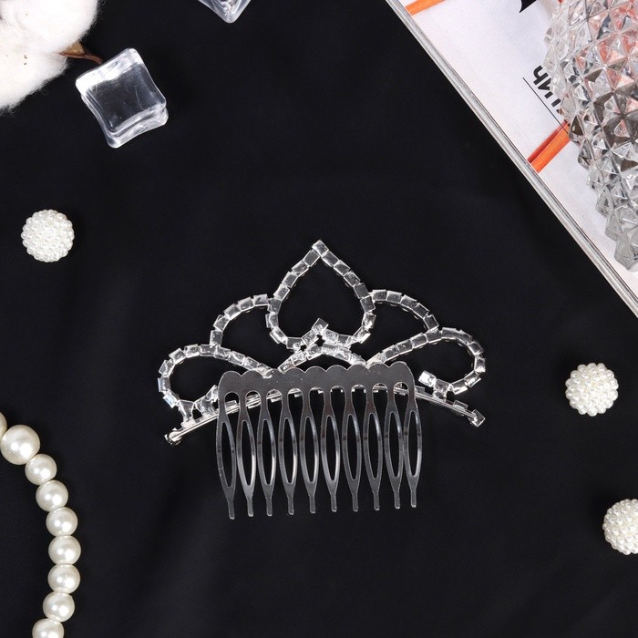 Диадема для волос QF «Медея», сердце грация, 8.5×7 см, серебро