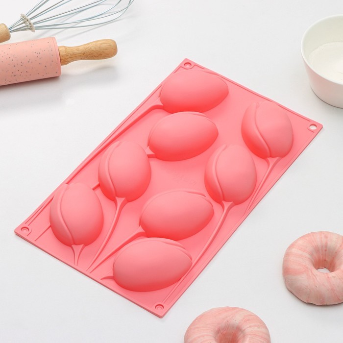 Форма для выпечки Доляна «Тюльпаны», 8 ячеек, 30×17,5×3 см, цвет МИКС