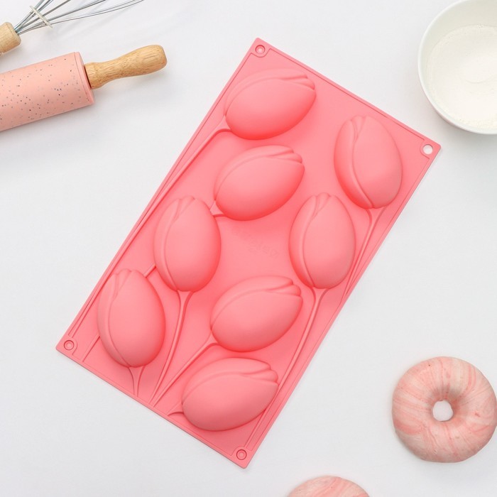 Форма для выпечки Доляна «Тюльпаны», 8 ячеек, 30×17,5×3 см, цвет МИКС