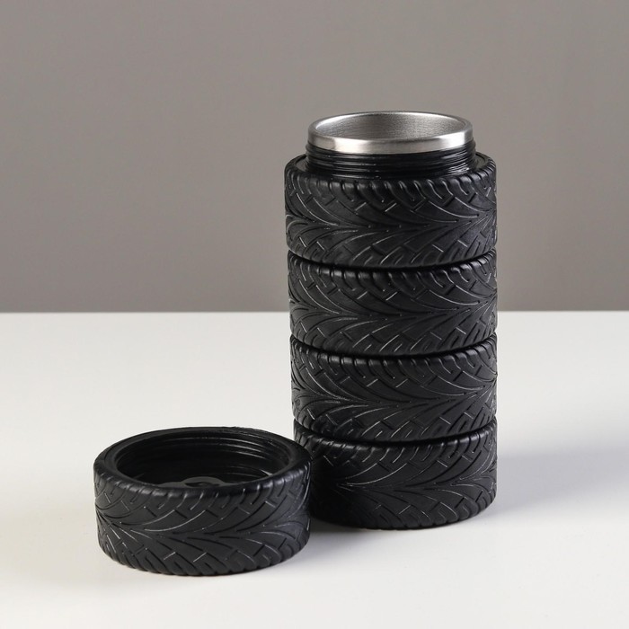 Термос TAKE IT EASY «Авто колесо», 250 мл, 17×8 см, сохраняет тепло 6 ч, чехол, нержавеющая сталь, пластик, чёрный