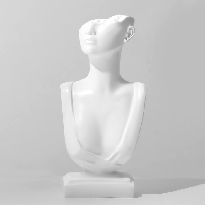 Бюст для украшений QF, 9.5×4.5×20.5, отверстие в ухе, белый