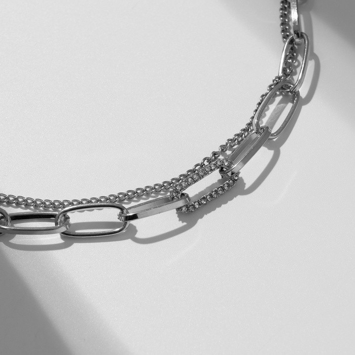 Чокер-цепь многослойный «Цепь» звенья вытянутые, цвет серебро