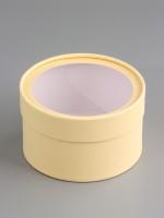 Подарочная коробка круглая «Крема» кремовая, завальцованная с окном, 16×10 см