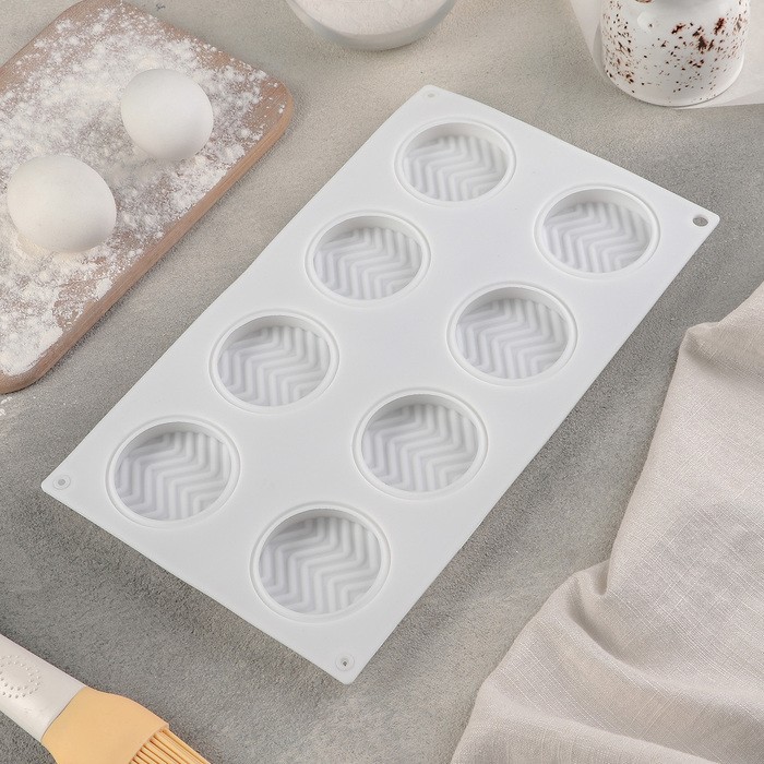 Форма для муссовых десертов и выпечки Доляна «Твид», 29,5×17×1,4 см, 8 ячеек, d=6 см, цвет белый