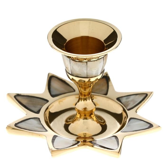 Подсвечник с перламутром "Звезда" на 1 свечу, латунь 9,5х9,5х6,5 см