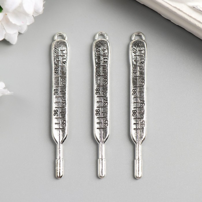 Декор для творчества металл "Градусник" серебро 7,1х0,9 см Декор для творчества металл "Градусник" серебро 7,1х0,9 см