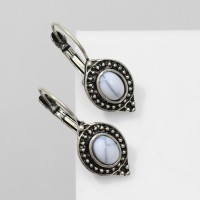 Серьги под натуральный камень «Этника» мрамор, белые в чернёном серебре