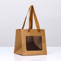 Пакет подарочный, крафт, с окном, 15×15×15 см