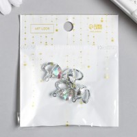 Декор для творчества металл, стразы "Двойное сердце" серебро 1,7х1,8 см