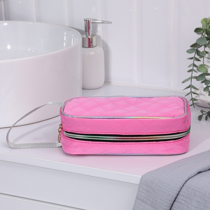 Косметичка дорожная на молнии, с ручкой, розовая