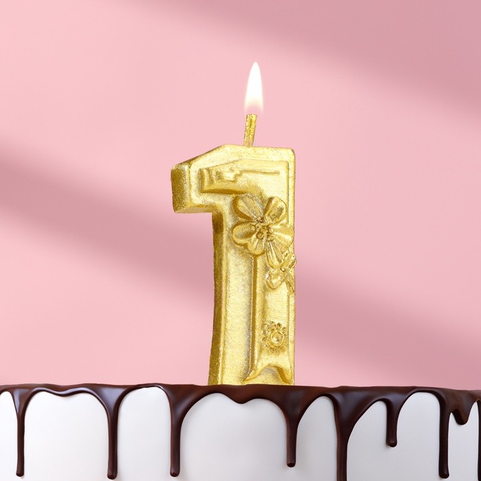 Свеча для торта «Цветочки», цифра 1, золотая
