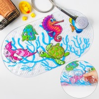 Коврик противоскользящий в ванну на присосках Доляна «Морские жители», 36×68 см