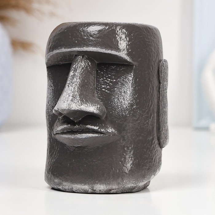 Кашпо - органайзер "Истукан моаи крупный" серый камень, 11см
