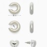 Набор серег и кафф QF «Бублик», 3 шт. сердце, цвет серебро