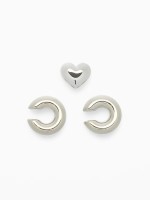 Набор серег и кафф QF «Бублик», 3 шт. сердце, цвет серебро