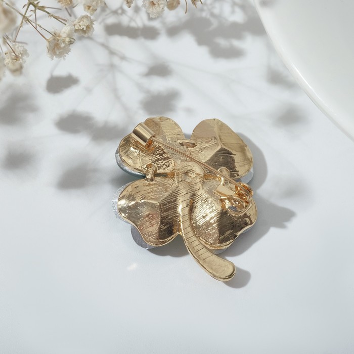 Брошь «Клевер» роскошный, цвет тёмно-зелёный в золоте