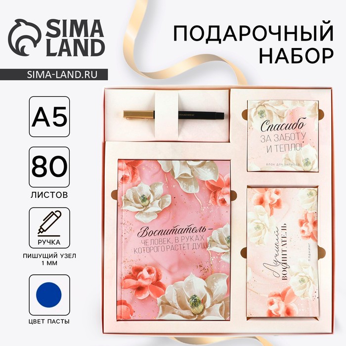 Подарочный набор «Воспитателю: Воспитатель»: ежедневник А5, 80 листов, планинг, ручка, блок бумаг