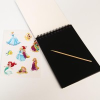 Гравюра блокнот детский «Принцессы», 10 листов, наклейки